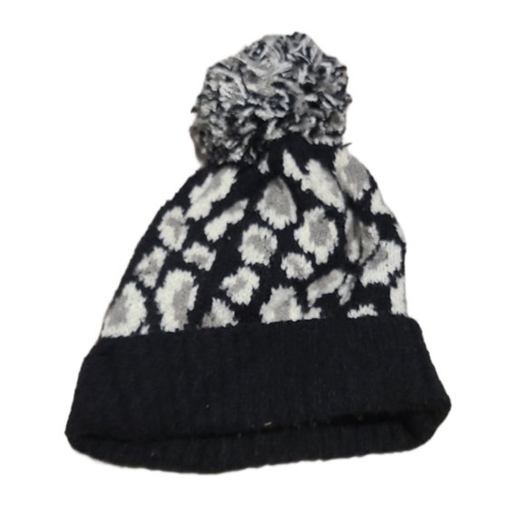 C.C Thick Knit Large Pom Tuque/Beanie Hat- Black, Grey & White Leopard Print - Picture 2 of 2